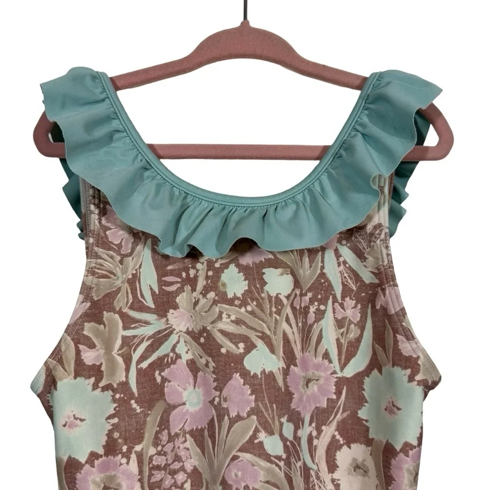 Girls Floral Ruffle One-Piece Swimsuit - Mint & Blush